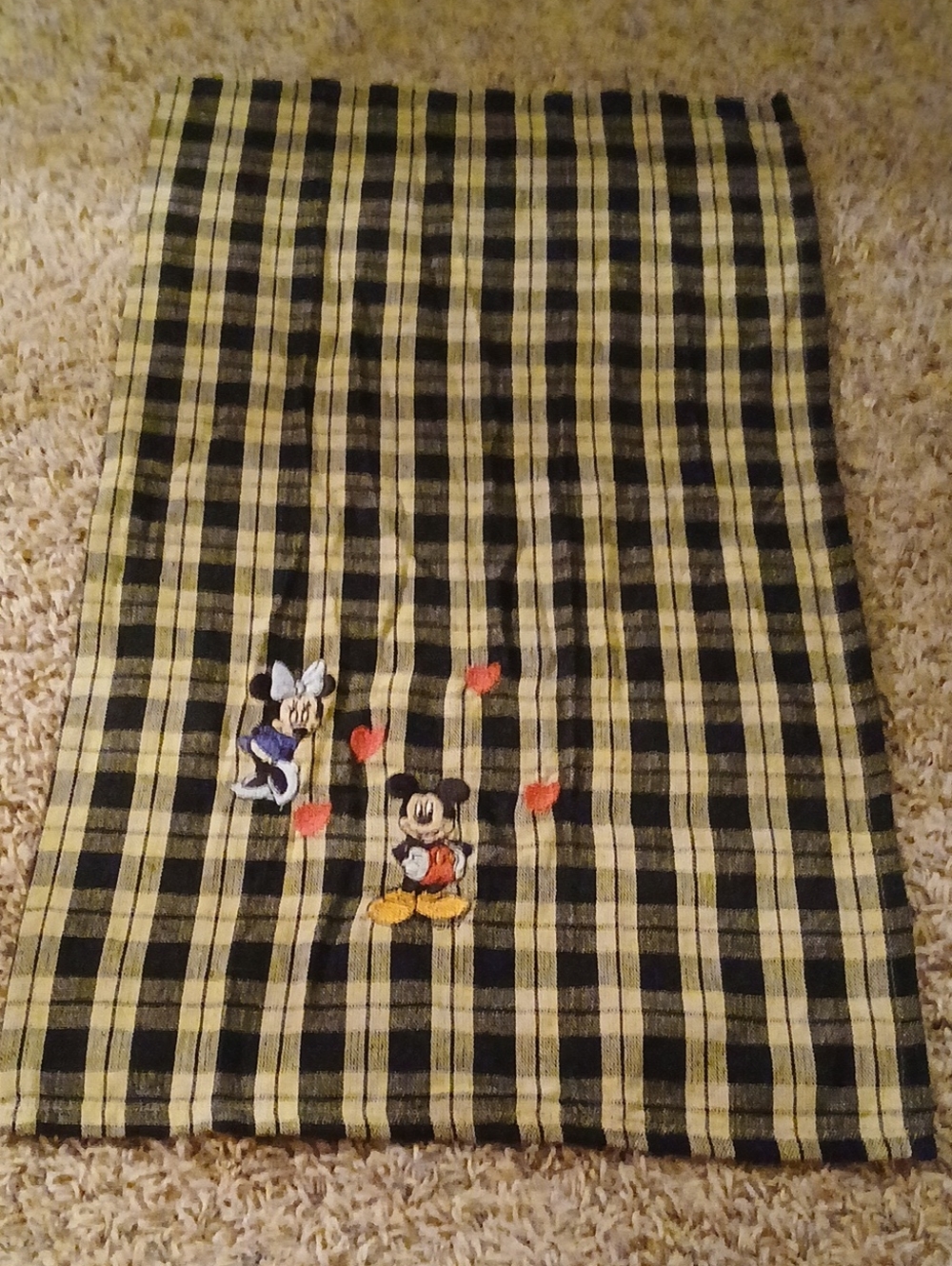 Disney Black and Yellow Plaid Kitchen Towel with Mickey & Minnie Embroidery